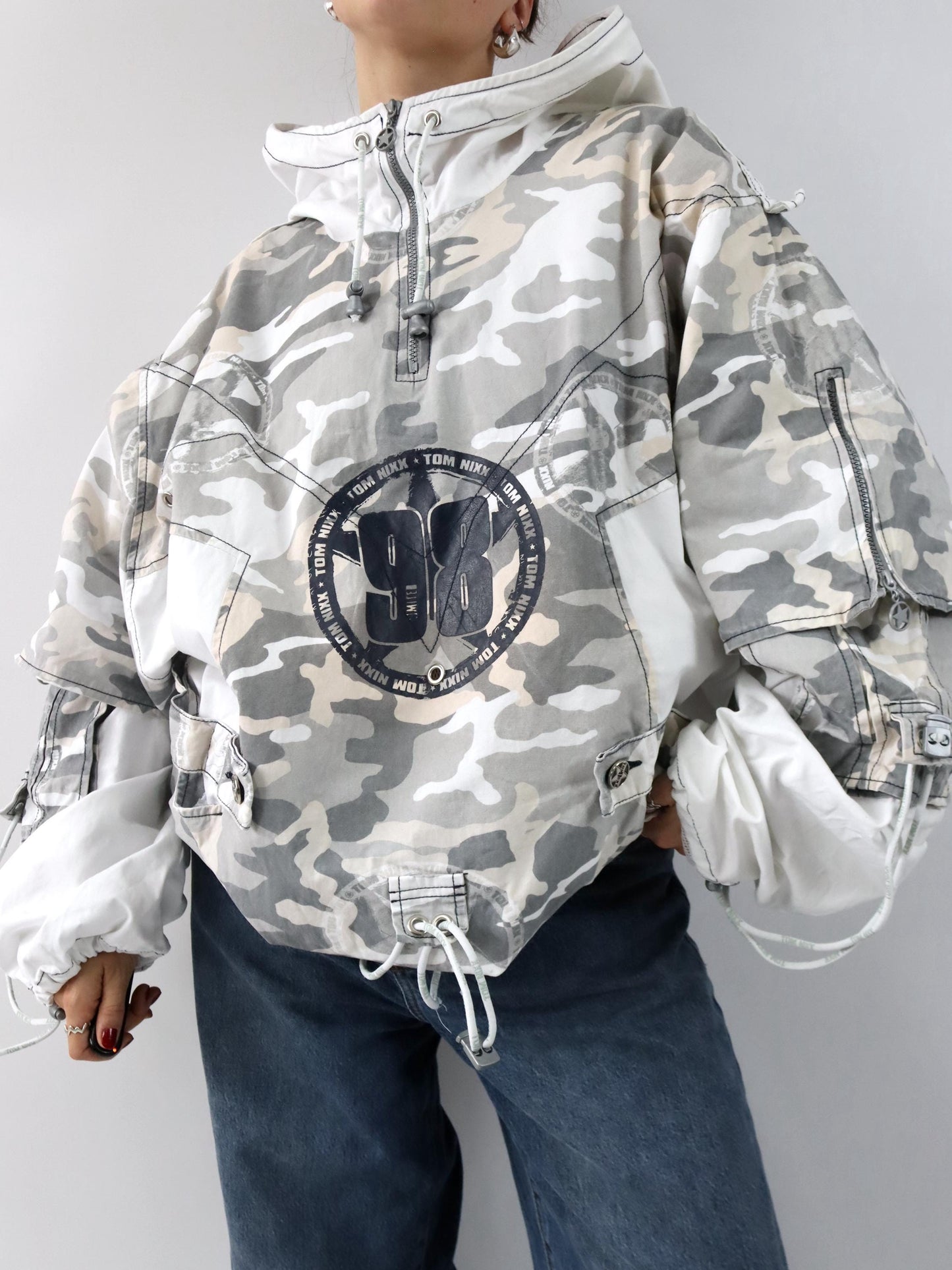 Vintage 90er 00er Y2k TOM NIXX Windbreaker Überziehjacke Jacke Camouflage Designer Berlin XXL