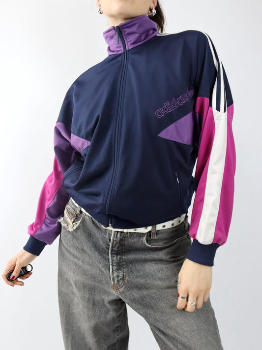 Vintage 80er 90er ADIDAS Trainingsjacke Jacke Stehkragen Lila pink D3 S