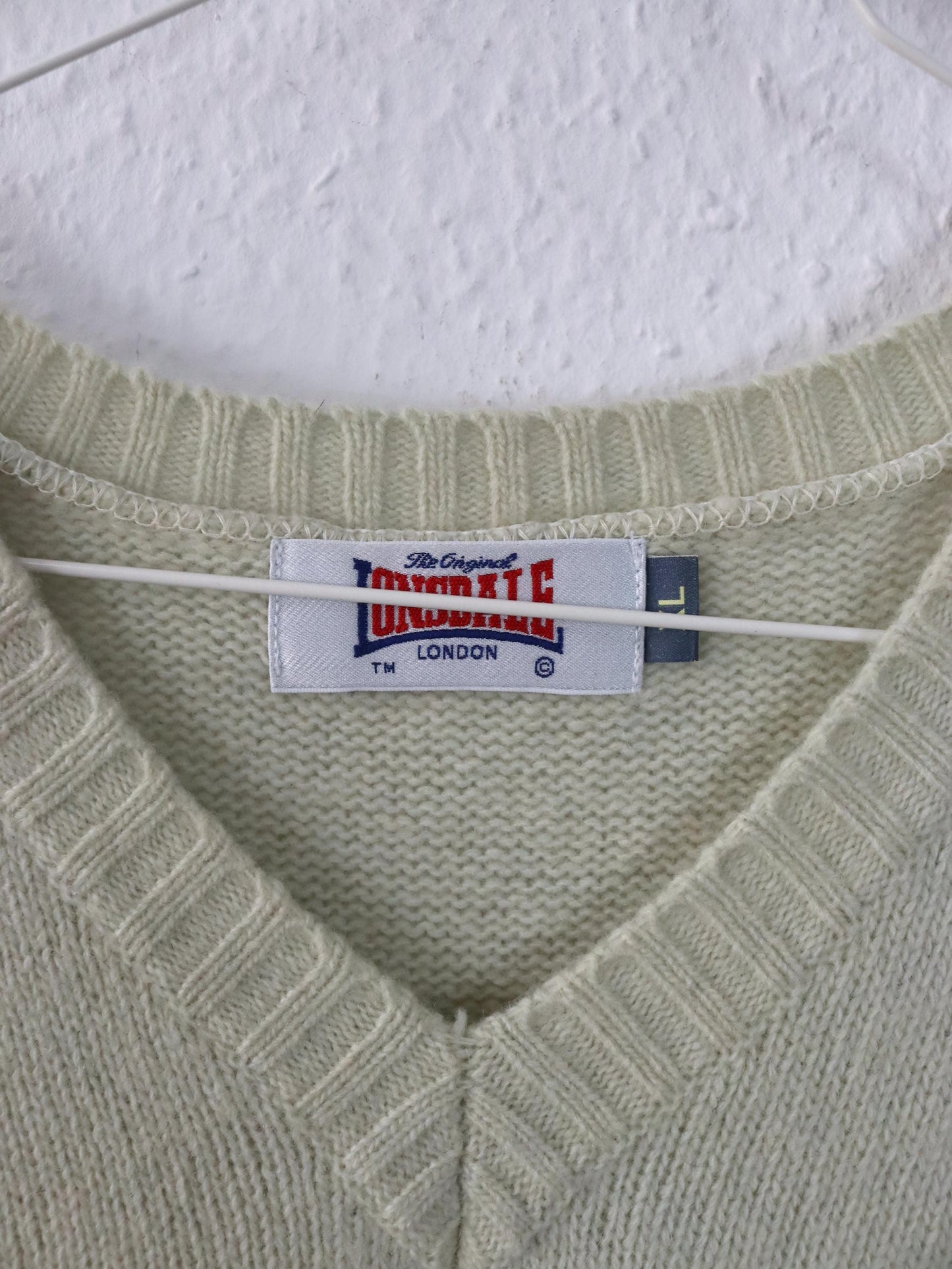 Vintage 90er 00er LONSDALE Pullunder Wolle beige V-Ausschnitt XL