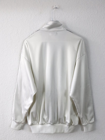 Vintage 80er 90er ASICS Trainingsjacke Jacke Stehkragen weiß dunkelblau 46 S