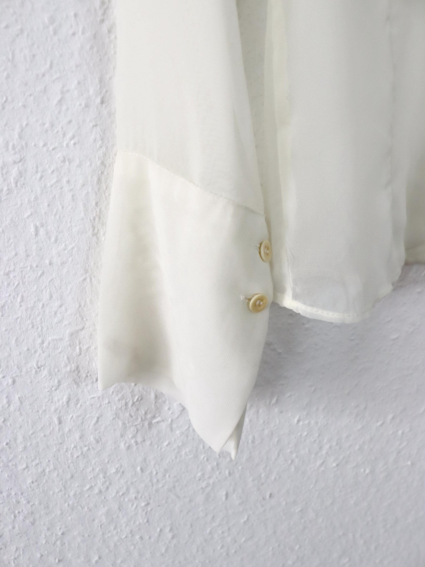 Vintage 80er 90er Bluse langarm transparent cremeweiß Spitzkragen S