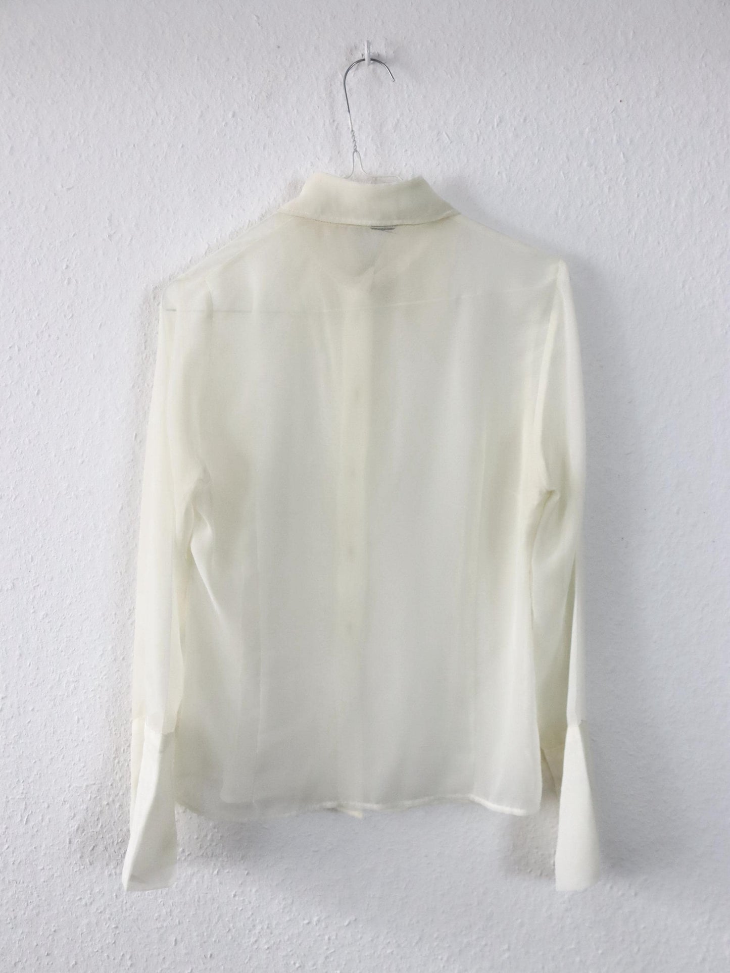 Vintage 80er 90er Bluse langarm transparent cremeweiß Spitzkragen S
