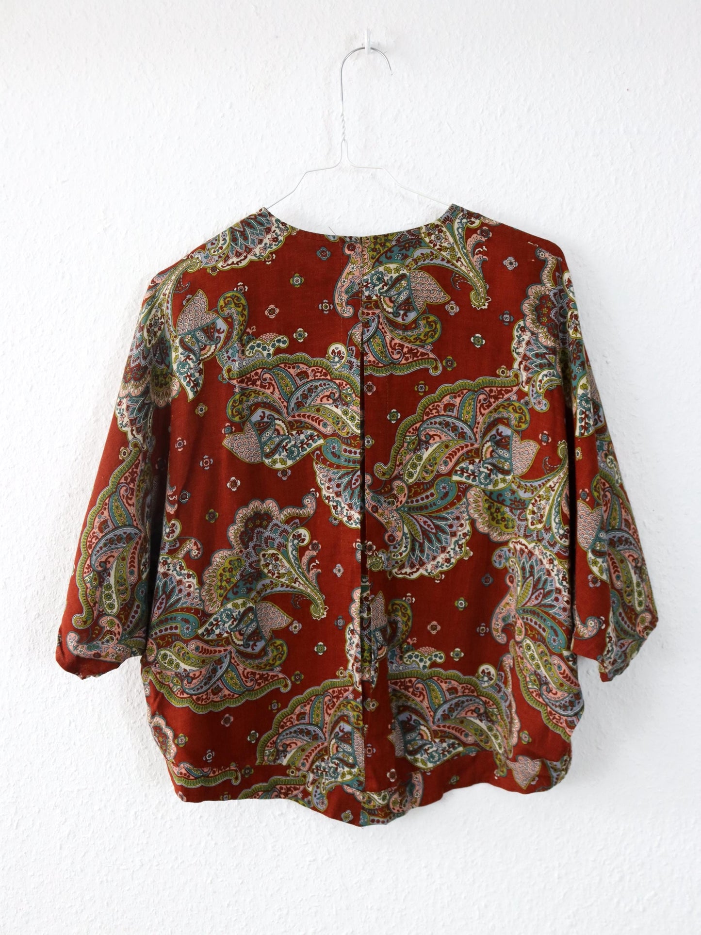 Vintage 80er 90er Bluse kurzarm crazy pattern Paisley Leinen Viskose M