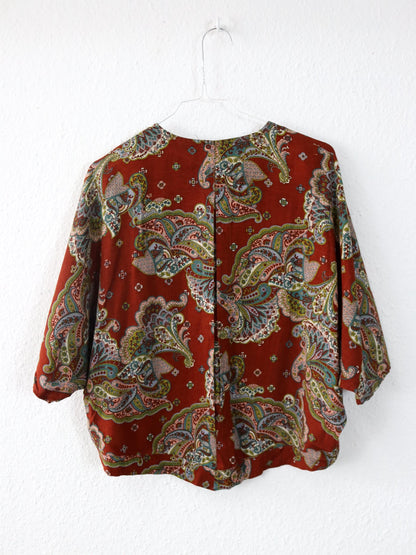 Vintage 80er 90er Bluse kurzarm crazy pattern Paisley Leinen Viskose M