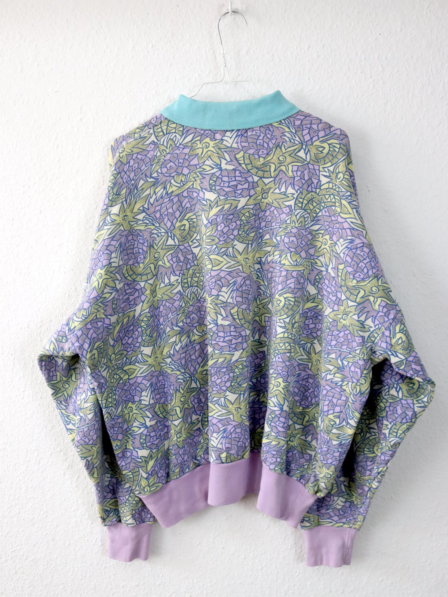 Vintage 80er 90er AMERICAN SYSTEM Sweatshirt Pullover crazy pattern flieder pastel XXL