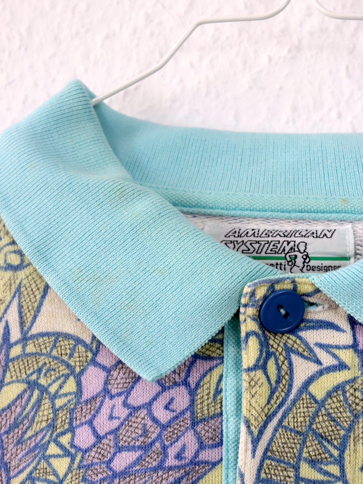 Vintage 80er 90er AMERICAN SYSTEM Sweatshirt Pullover crazy pattern flieder pastel XXL