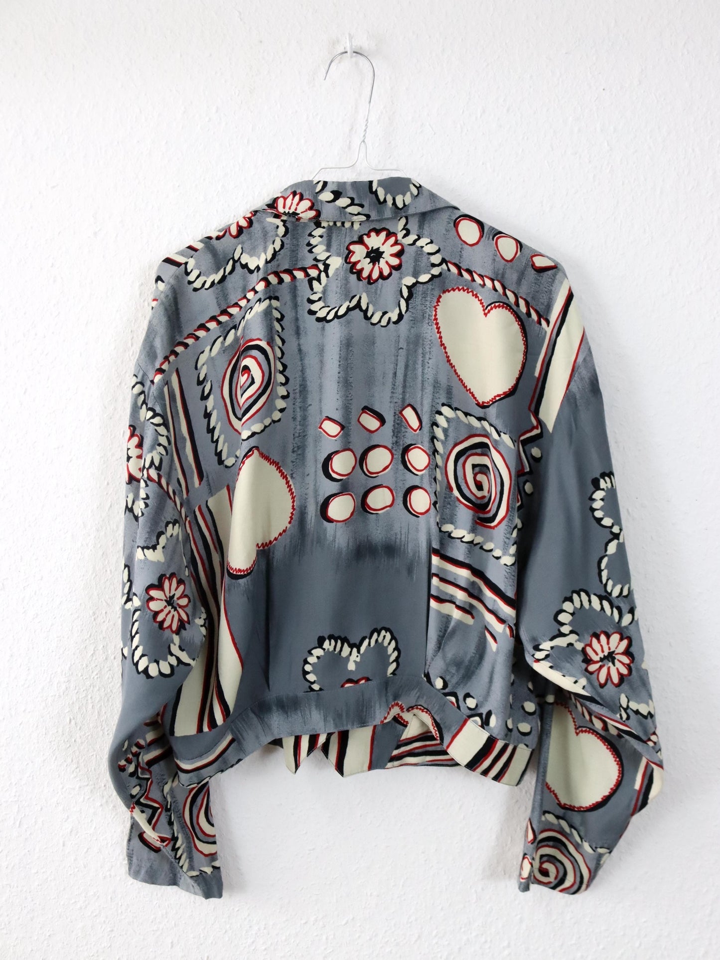 Vintage 80er 90er Bluse langarm crazy pattern Viskose Blumen M/L