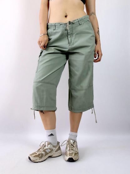 Vintage 90er 00er Y2k KENVELO Shorts Jorts Cargo Dreiviertel Hose Baggy Pants khaki Leinen XL