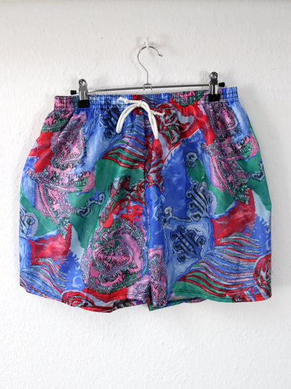 Vintage 80er 90er Shorts Badehose crazy pattern bunt 56 XXL