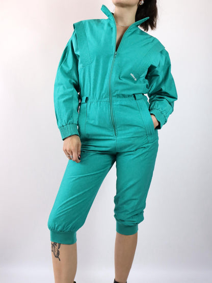 Vintage 80er 90er ADIDAS Overall Einteiler türkis Stehkragen 40