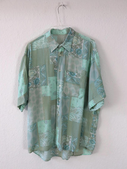 Vintage 80er 90er Hemd kurzarm crazy pattern hellblau M