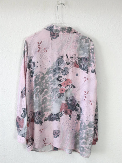 Vintage 80er 90er Bluse Hemd langarm crazy pattern rosa M