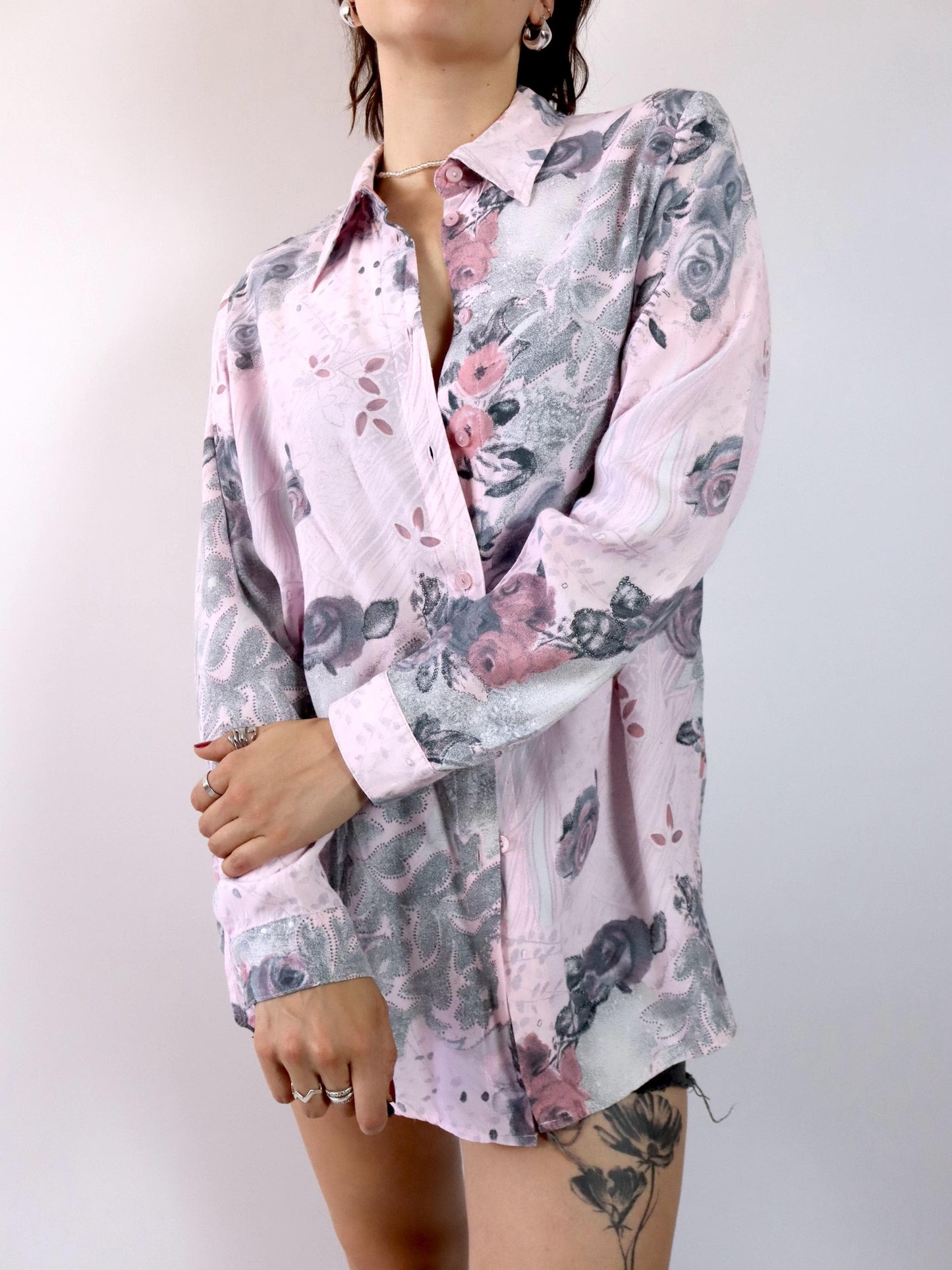 Vintage 80er 90er Bluse Hemd langarm crazy pattern rosa M
