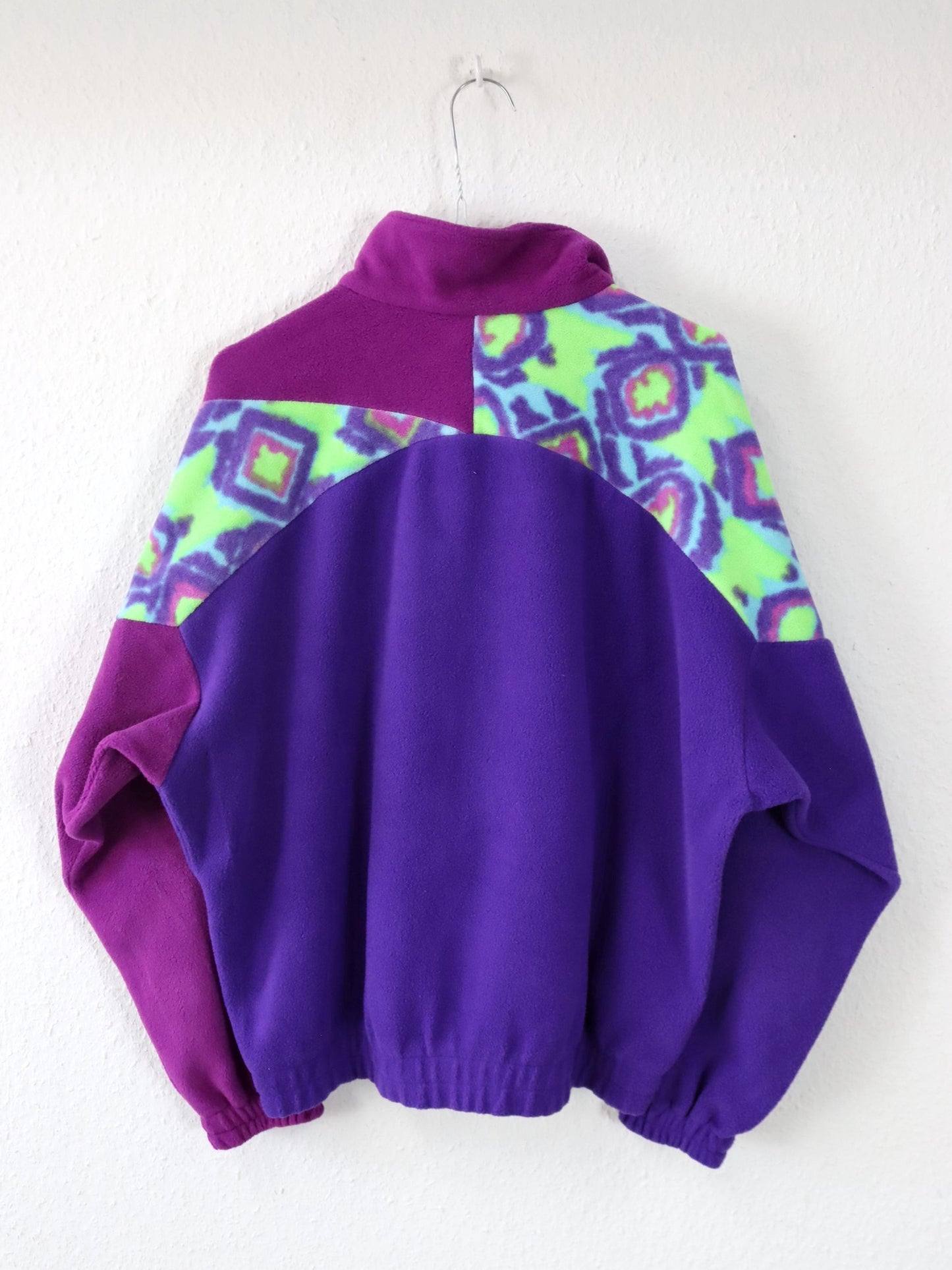 Vintage 80er 90er FILA Fleecejacke Jacke Stehkragen Reißverschluss Fleece pink lila crazy pattern 42