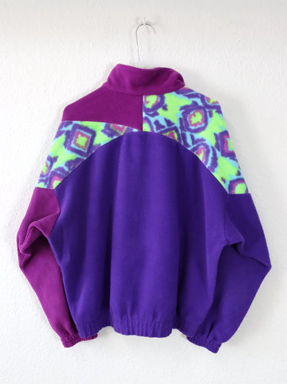Vintage 80er 90er FILA Fleecejacke Jacke Stehkragen Reißverschluss Fleece pink lila crazy pattern 42