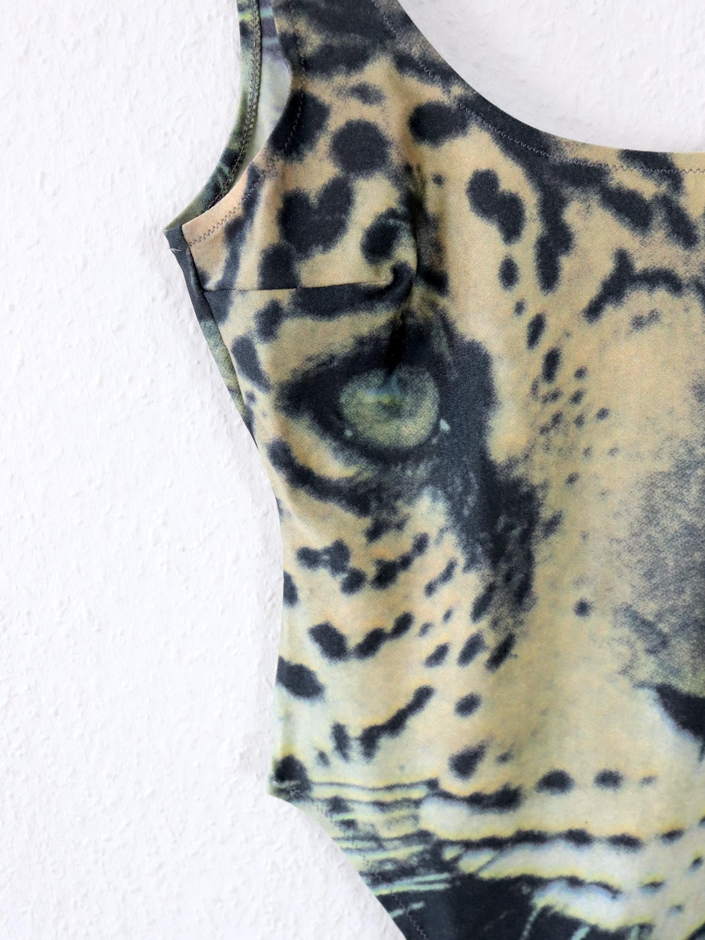 Vintage 80er 90er MARI Body Badeanzug Print Tiger Rückenfrei 40