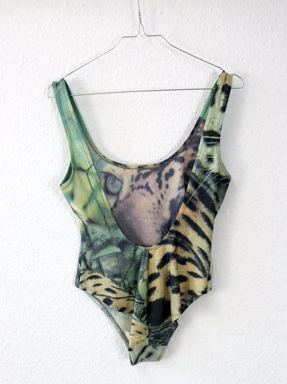 Vintage 80er 90er MARI Body Badeanzug Print Tiger Rückenfrei 40
