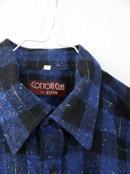 Vintage 80er 90er COTTON CLUB Flanellhemd Wolle langarm Hemd kariert M