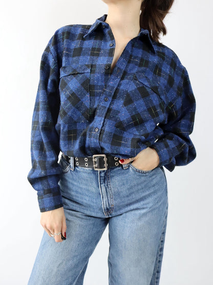 Vintage 80er 90er COTTON CLUB Flanellhemd Wolle langarm Hemd kariert M