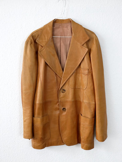 Vintage 80er 90er CREAZIONI ASSO Lederjacke Blazer Mantel hellbraun L
