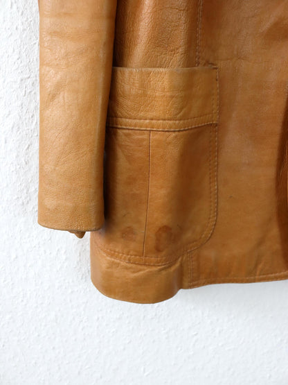 Vintage 80er 90er CREAZIONI ASSO Lederjacke Blazer Mantel hellbraun L