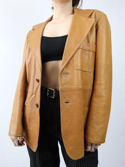Vintage 80er 90er CREAZIONI ASSO Lederjacke Blazer Mantel hellbraun L