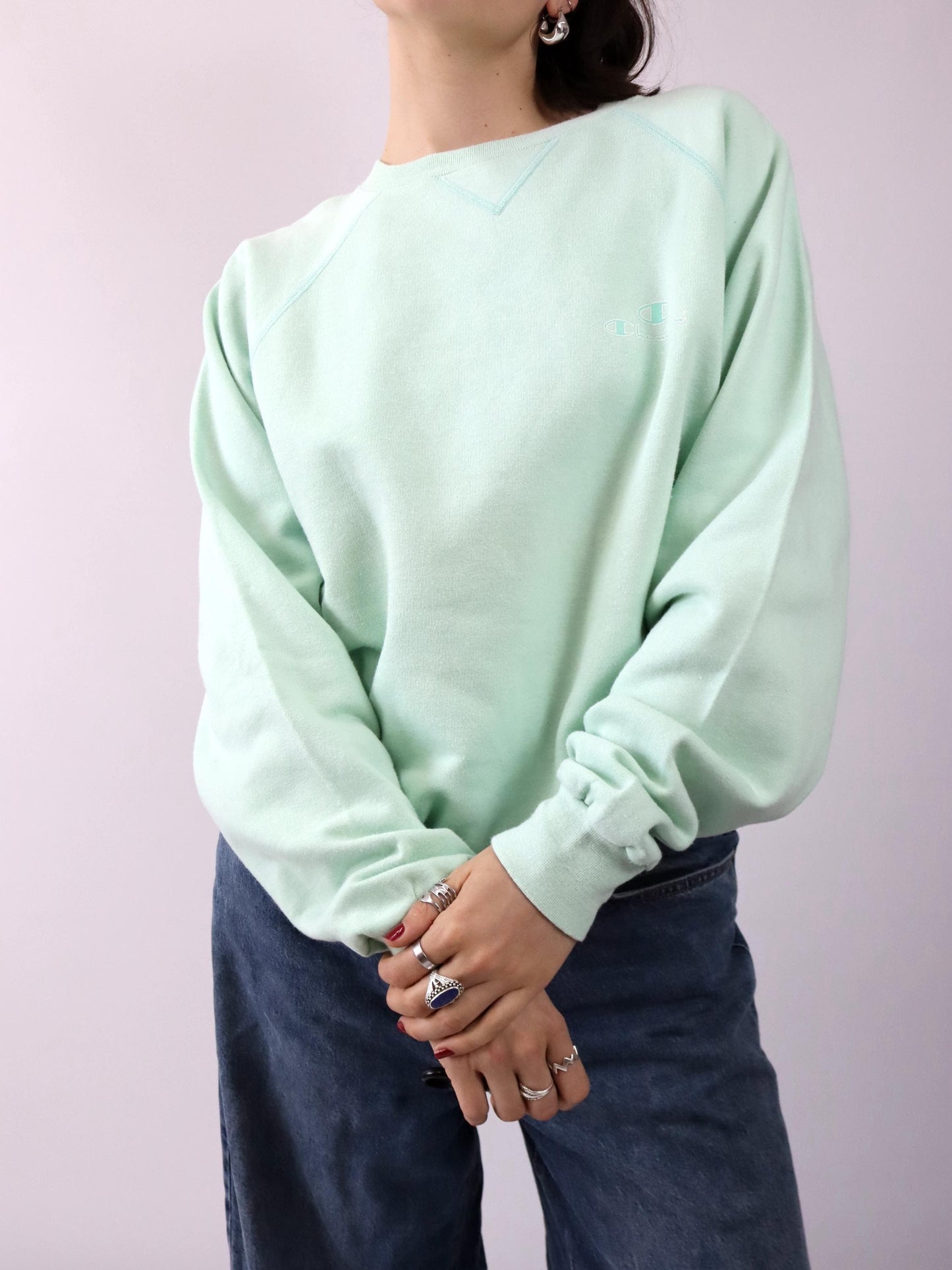 Vintage 80er 90er CHAMPION Sweatshirt Crewneck Pullover mintgrün XL