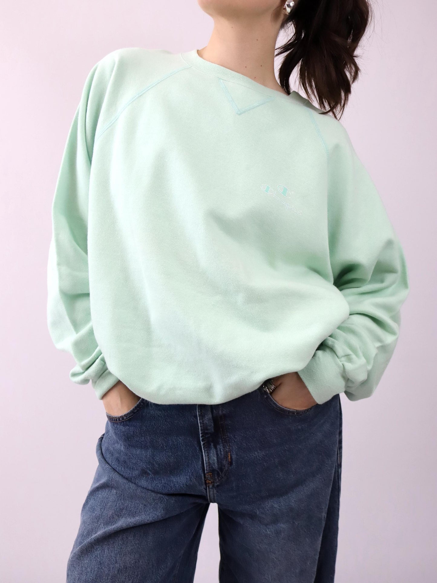 Vintage 80er 90er CHAMPION Sweatshirt Crewneck Pullover mintgrün XL