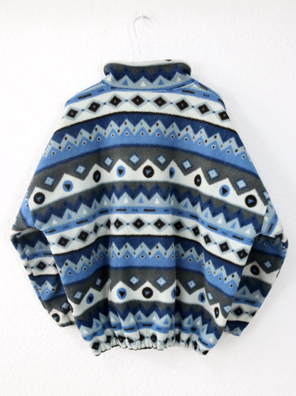 Vintage 80er 90er SEMTEX Fleecepullover Fleece crazy pattern blau Stehkragen M/L