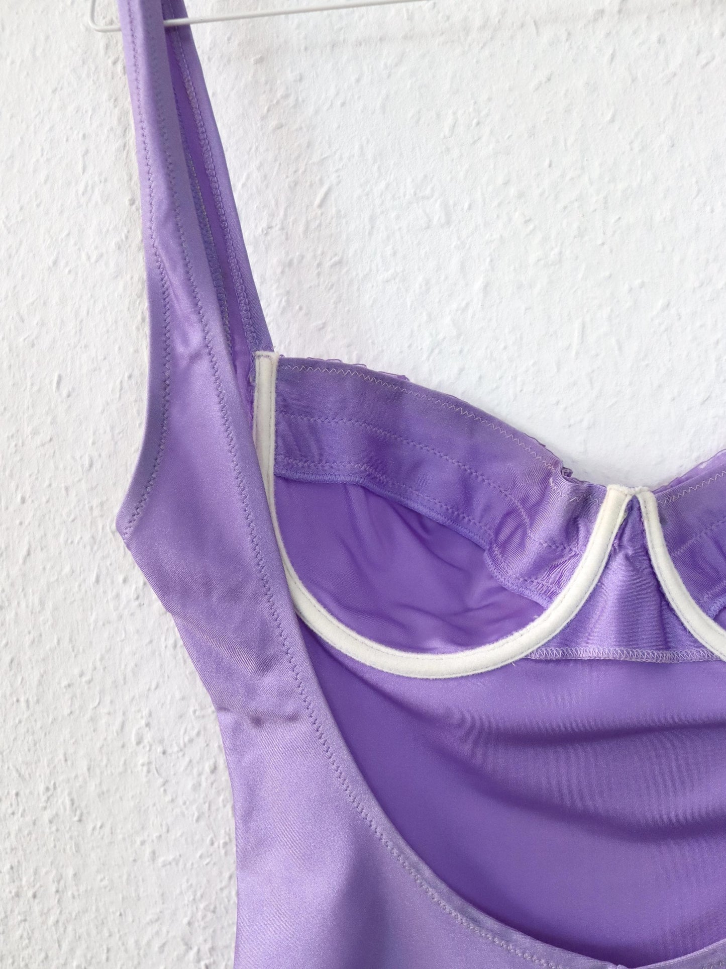 Vintage 80er 90er LYCRA Body Badeanzug Rüschen Flieder rückenfrei 42