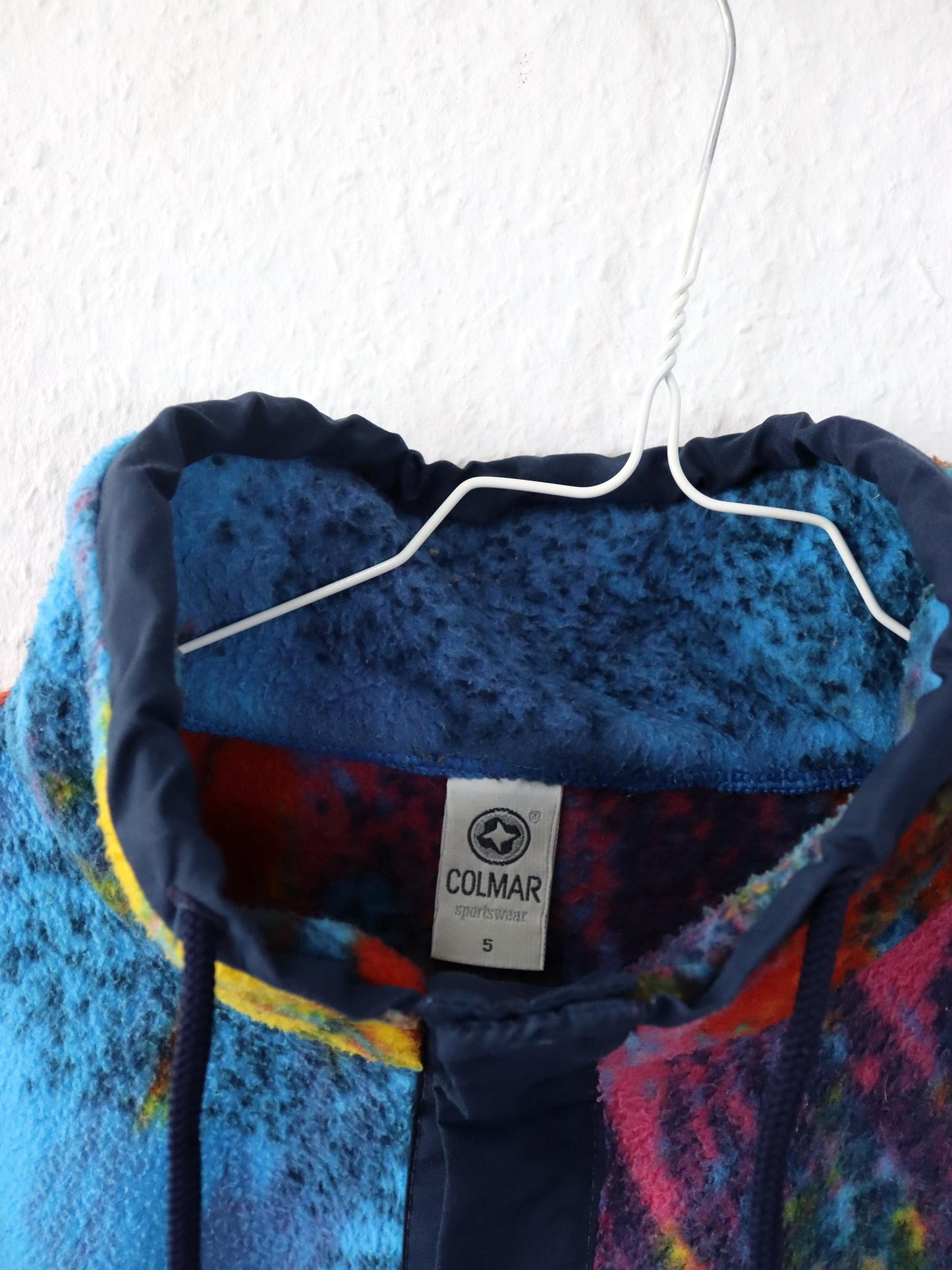 Vintage 80er 90er COLMAR Fleecepullover Fleece Stehkragen crazy pattern bunt XL