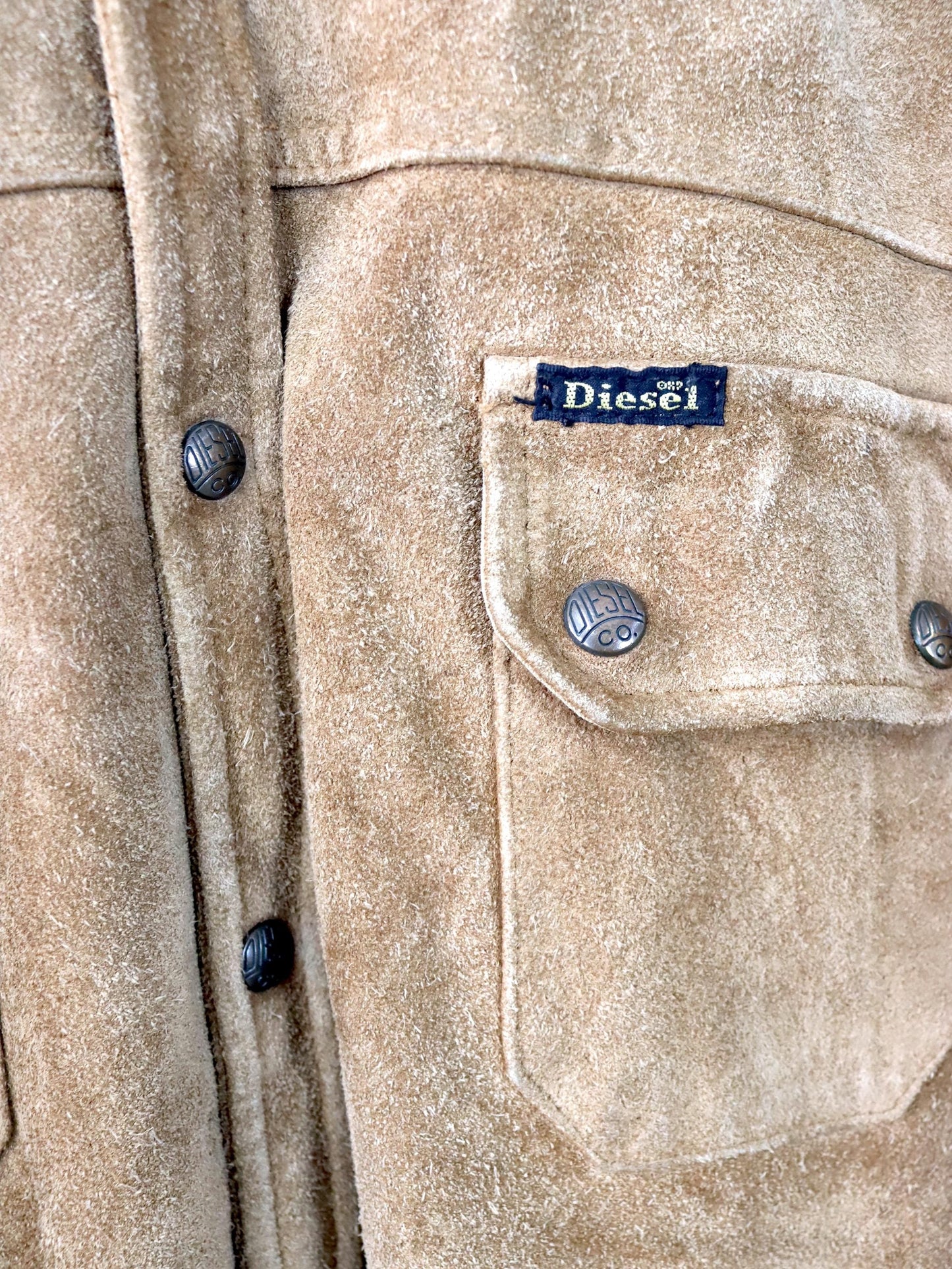 Vintage 80er 90er DIESEL Comfort Range Lederjacke Wildleder Knopfleiste heavy braun M