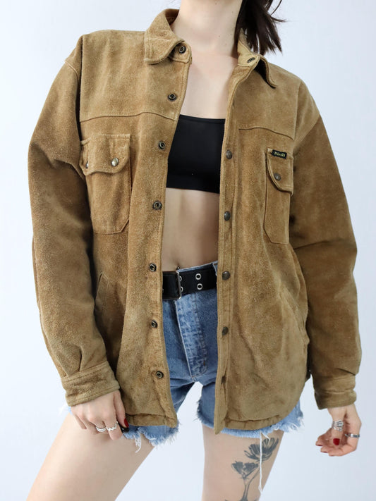 Vintage 80er 90er DIESEL Comfort Range Lederjacke Wildleder Knopfleiste heavy braun M