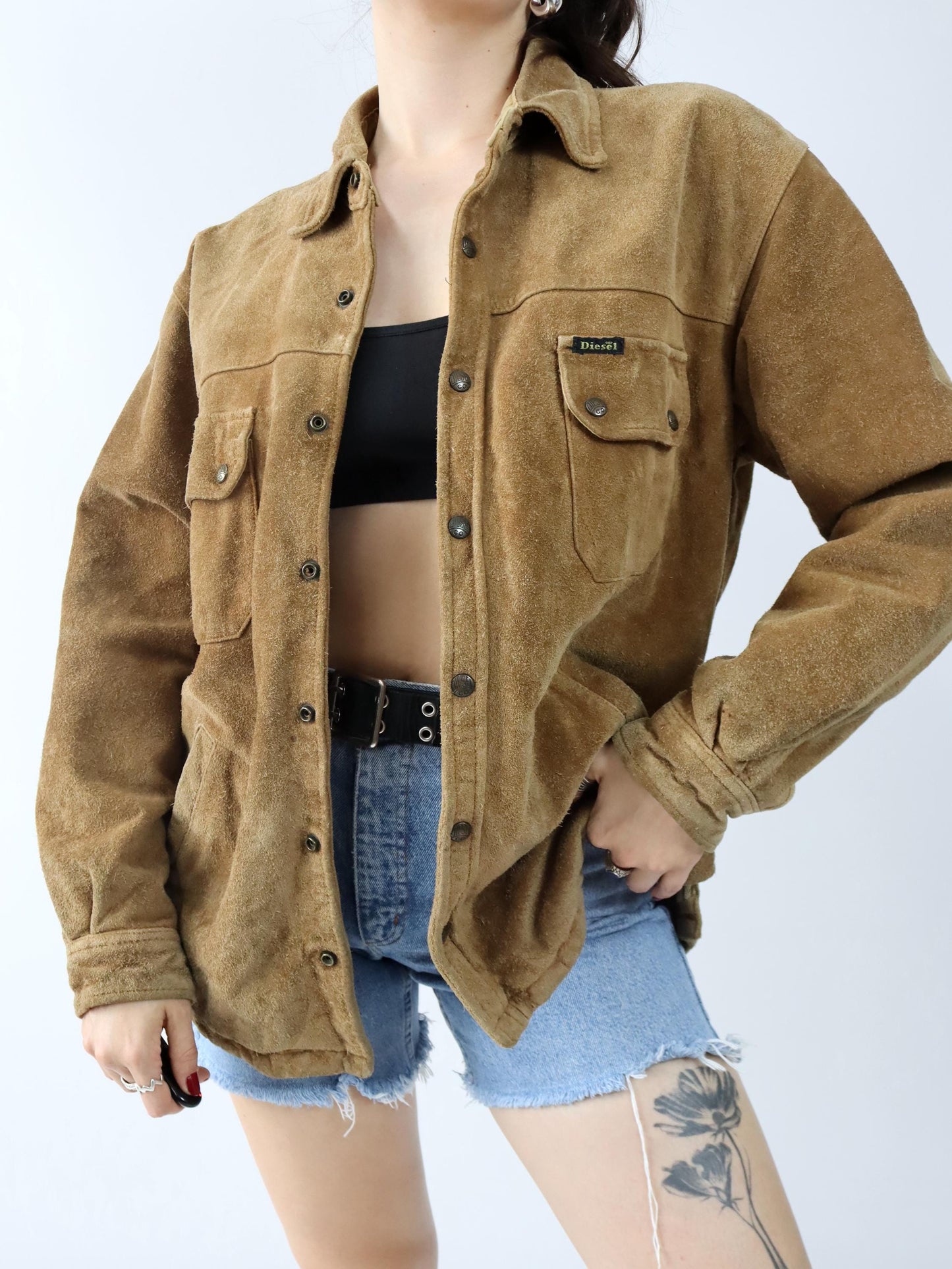 Vintage 80er 90er DIESEL Comfort Range Lederjacke Wildleder Knopfleiste heavy braun M