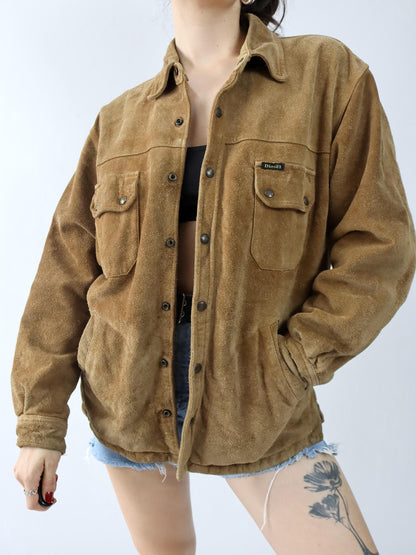 Vintage 80er 90er DIESEL Comfort Range Lederjacke Wildleder Knopfleiste heavy braun M