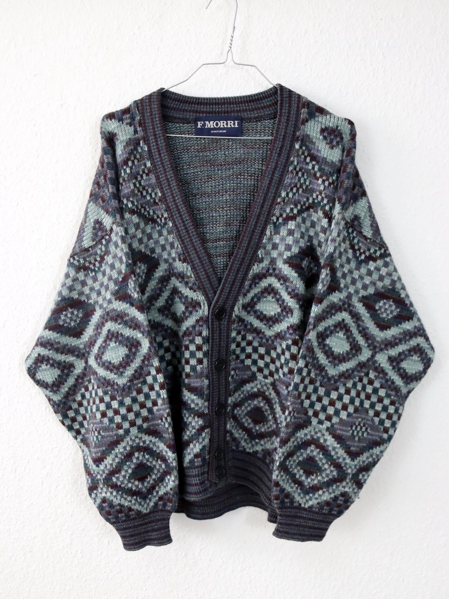 Vintage 80er 90er F. MORRI Cardigan Wollcardigan Strickjacke wolle gemustert M