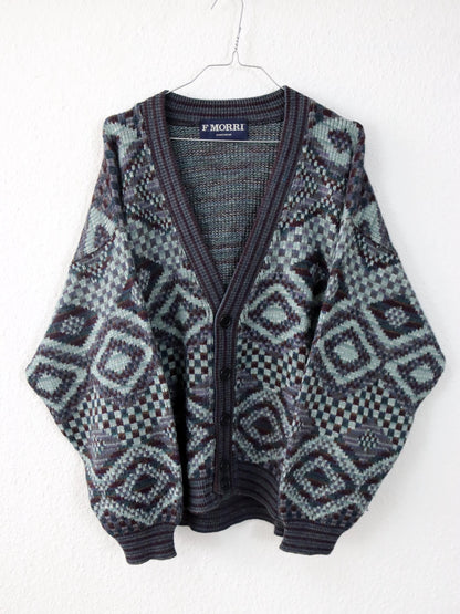 Vintage 80er 90er F. MORRI Cardigan Wollcardigan Strickjacke wolle gemustert M