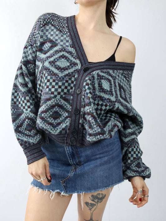 Vintage 80er 90er F. MORRI Cardigan Wollcardigan Strickjacke wolle gemustert M