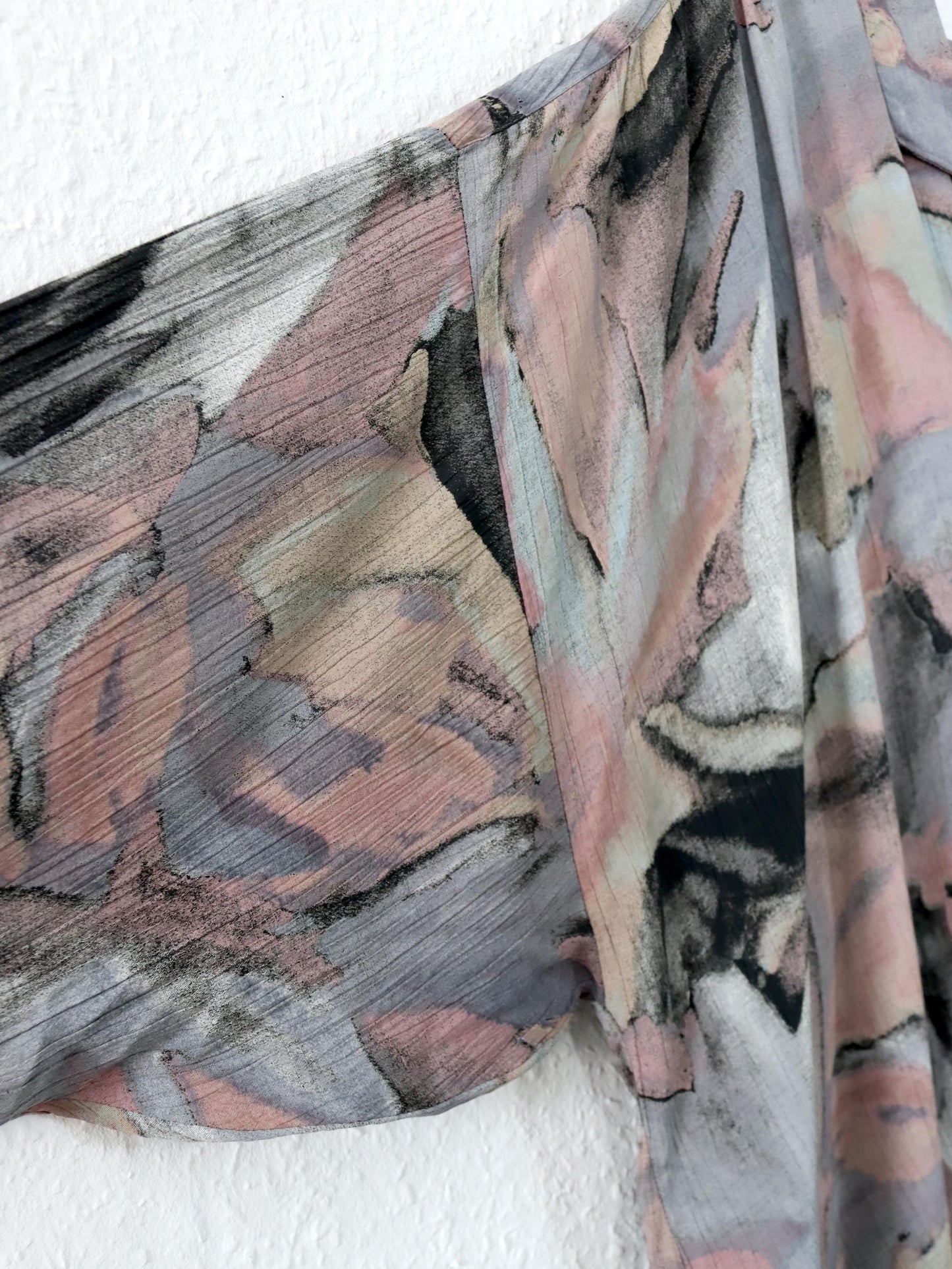 Vintage 80er 90er HOPSACK Bluse langarm luftig Doppelknopfreihe Crazy Pattern Viskose L