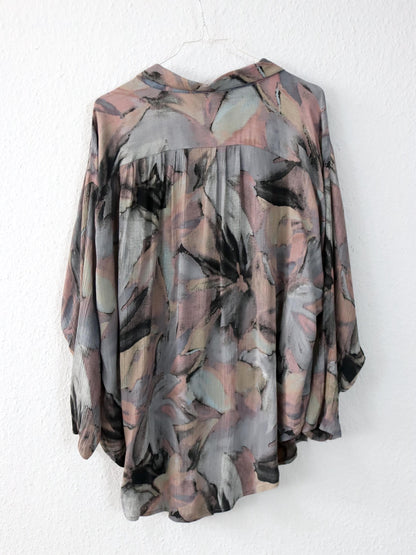 Vintage 80er 90er HOPSACK Bluse langarm luftig Doppelknopfreihe Crazy Pattern Viskose L