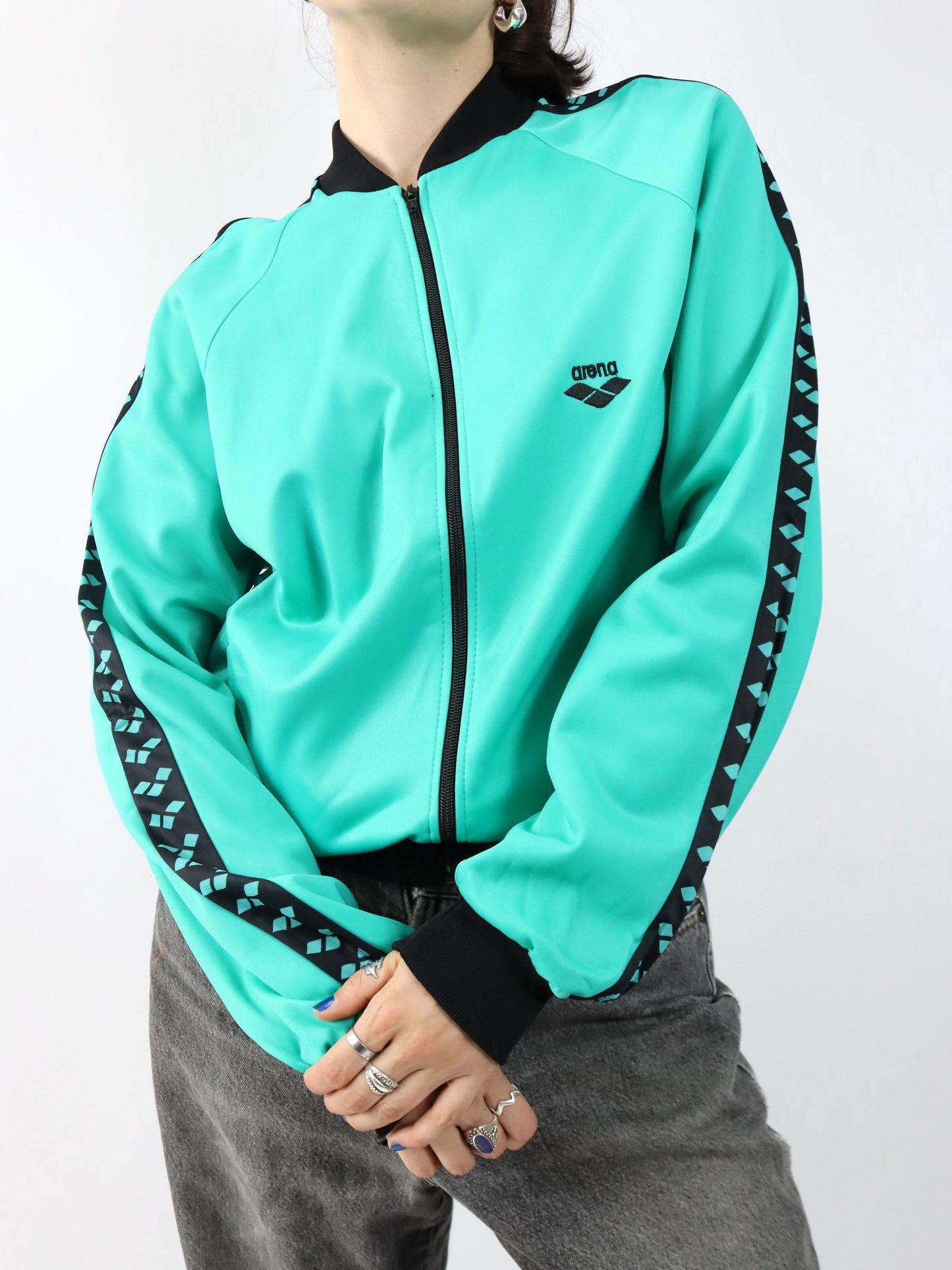 Vintage 80er 90er ARENA Trainingsjacke Jacke türkis schwarz 180 M