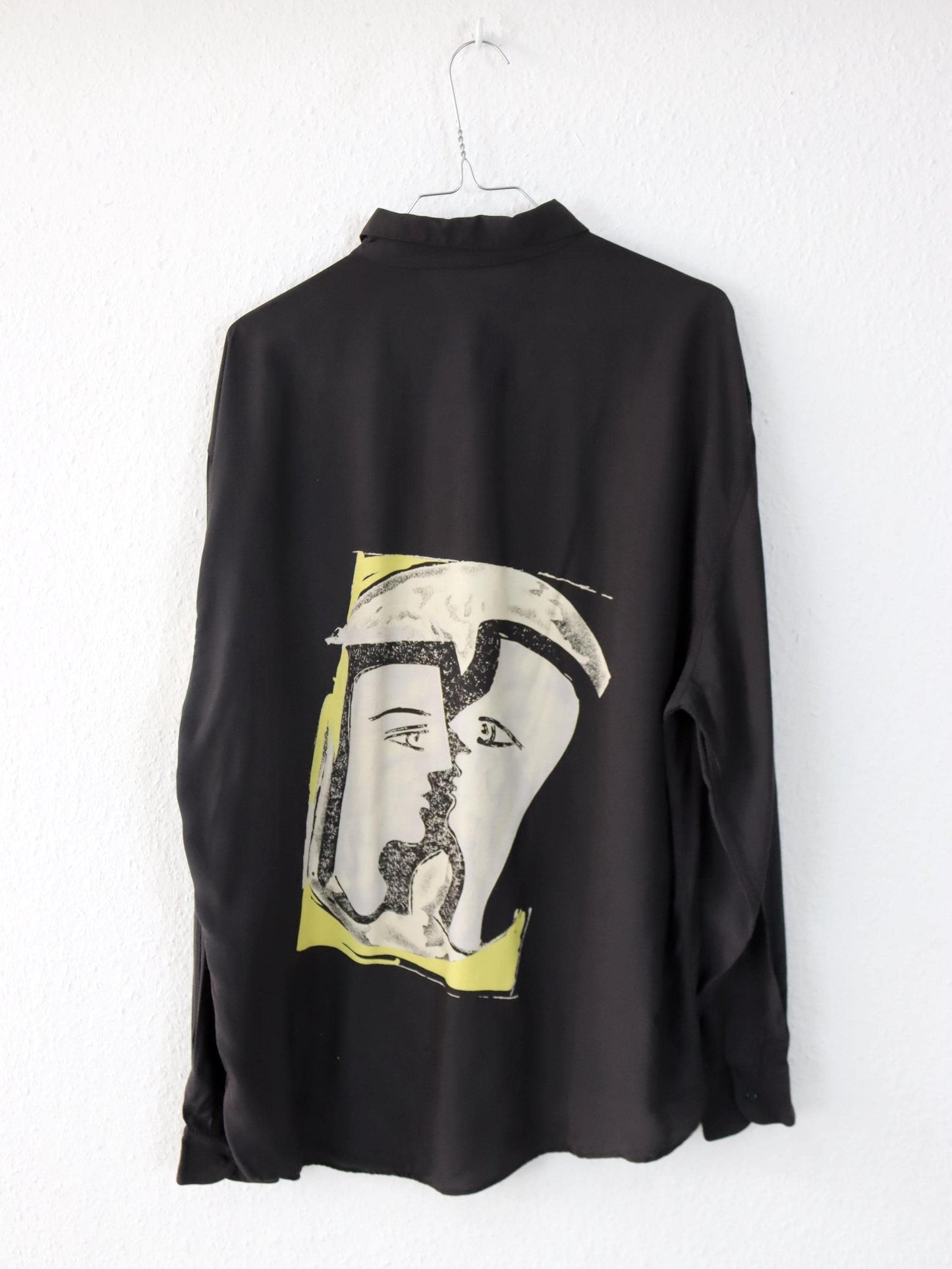 Vintage 80er 90er MYTHO Hemd langarm Print schwarz Viskose XL