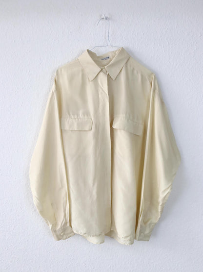 Vintage 80er 90er BRUGI Seidenhemd Hemd langarm gelb L