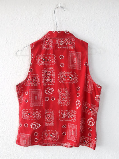 Vintage 80er 90er REPLAY & SONS Bluse Hemd ärmellos Western rot weiß M