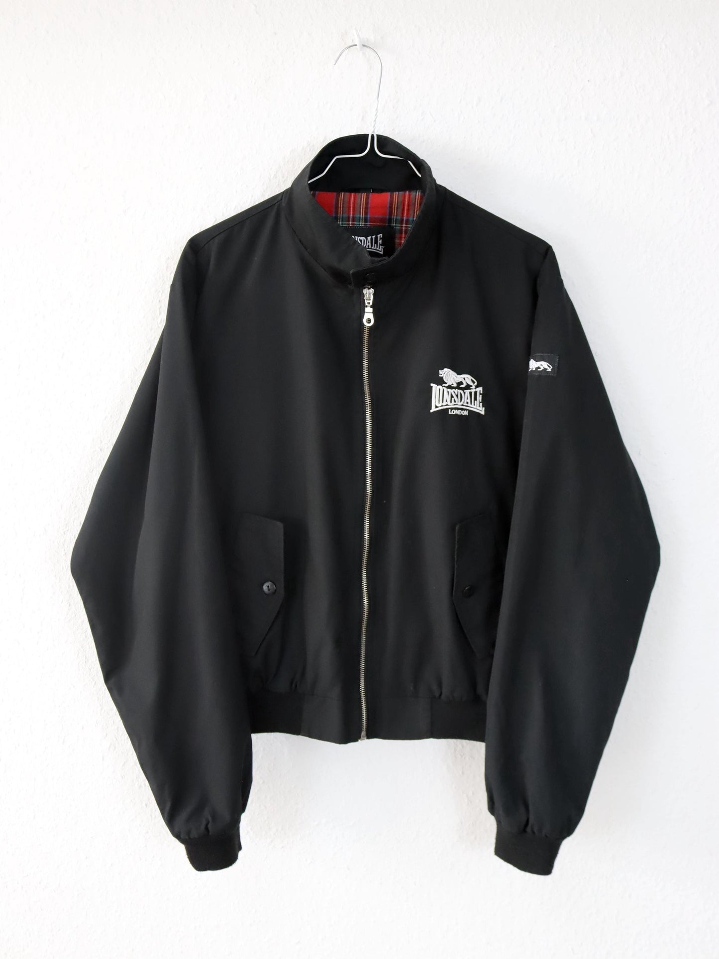 Vintage 80er 90er LONSDALE Bomberjacke Blouson Stehkragen schwarz Harrington Jacke S