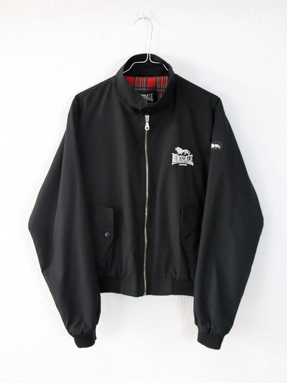 Vintage 80er 90er LONSDALE Bomberjacke Blouson Stehkragen schwarz Harrington Jacke S
