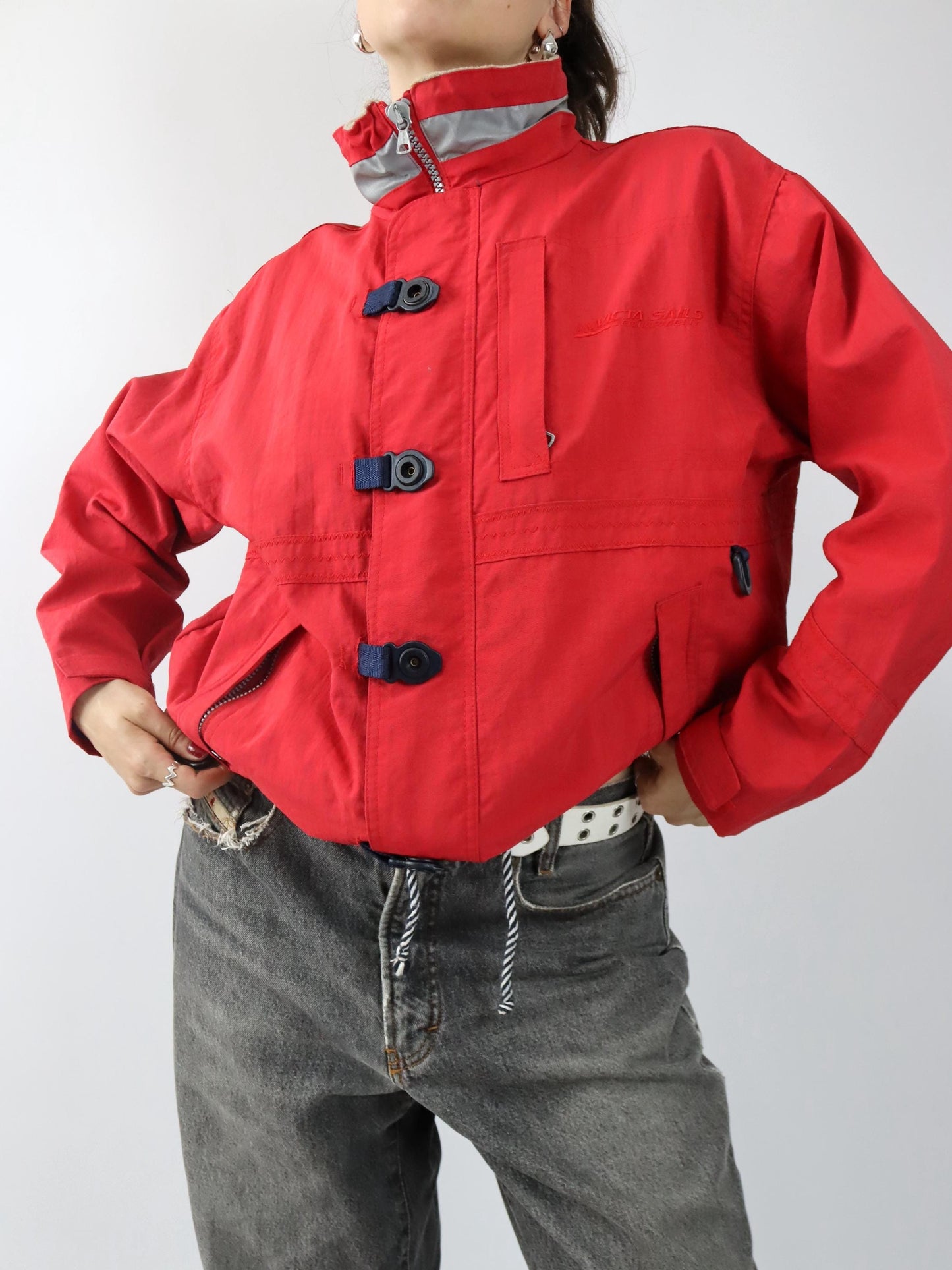 Vintage 90er 00er INVICTA Regenjacke Windbreaker Segeljacke rot Stehkragen M