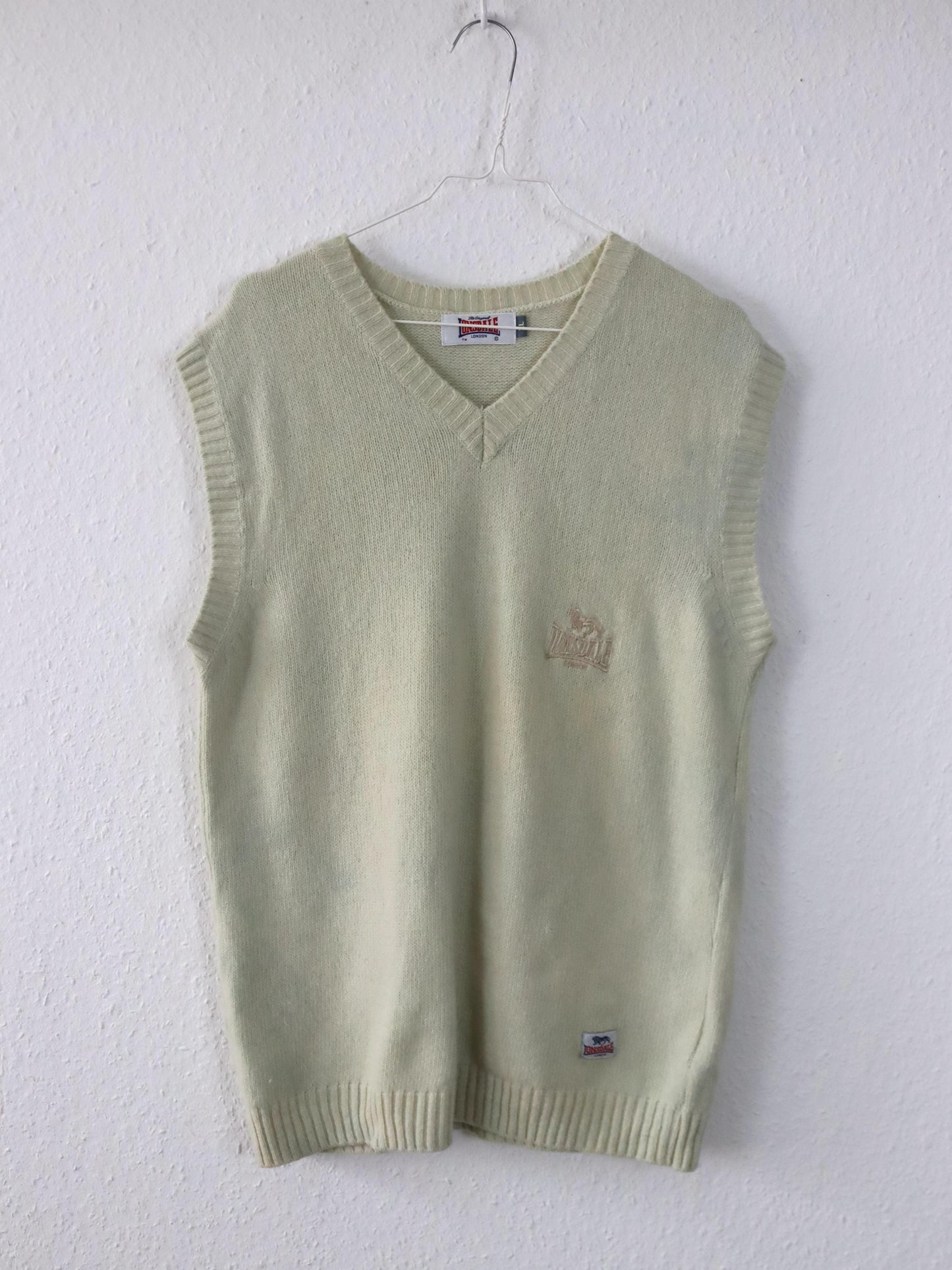 Vintage 90er 00er LONSDALE Pullunder Wolle beige V-Ausschnitt XL