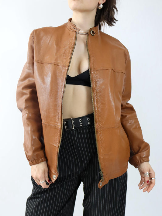 Vintage 80er 90er Lederjacke Blouson Jacke braun M