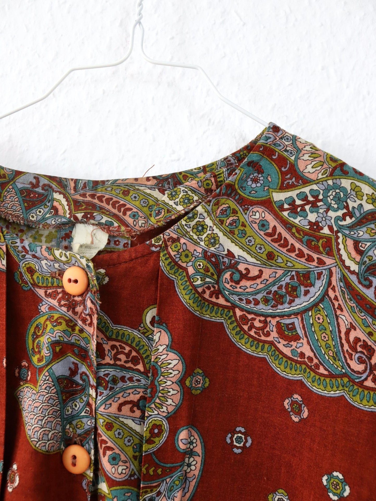 Vintage 80er 90er Bluse kurzarm crazy pattern Paisley Leinen Viskose M